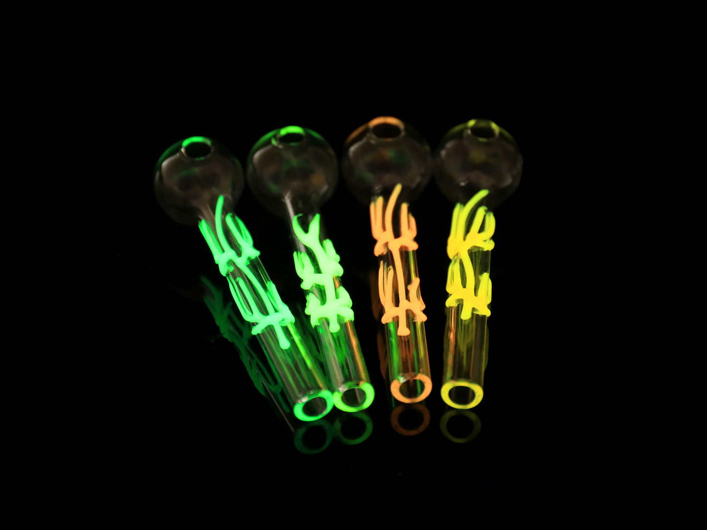 4"GLOW IN THE DARK GLASS OIL BURNER WITH BASE- 29 PK