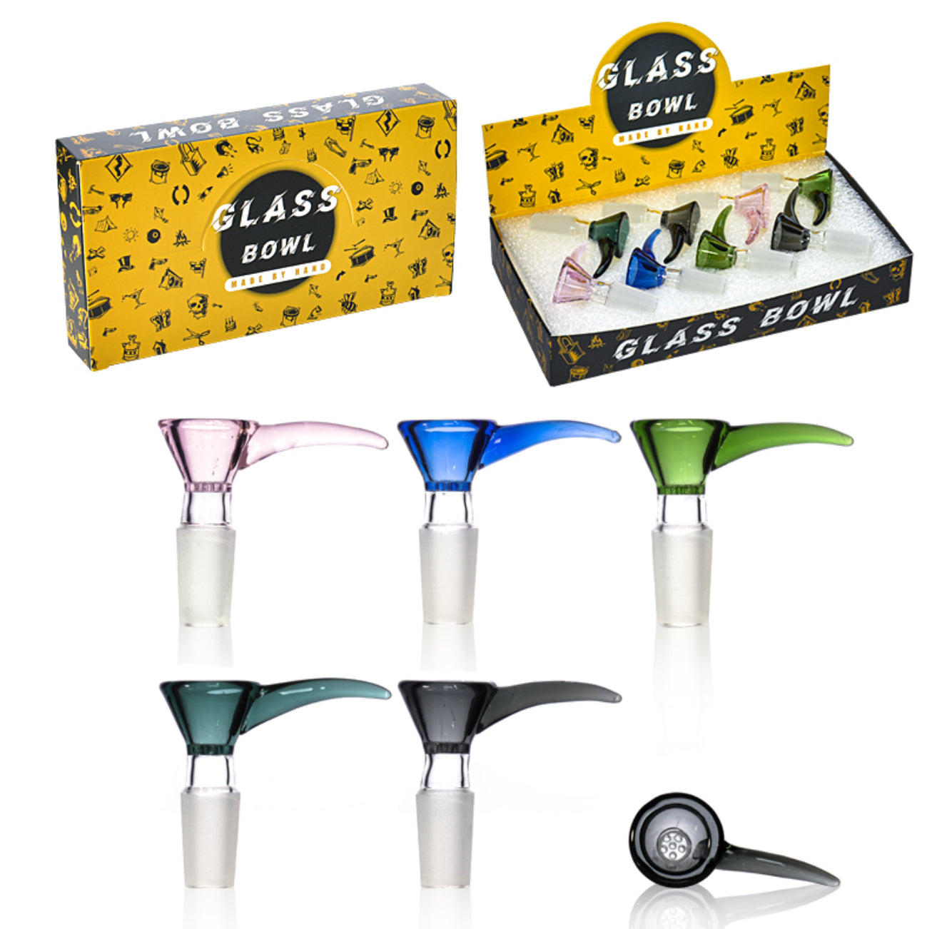 GLASS BOWL 14MM WITH HANDLE - 8 PK DISPLAY