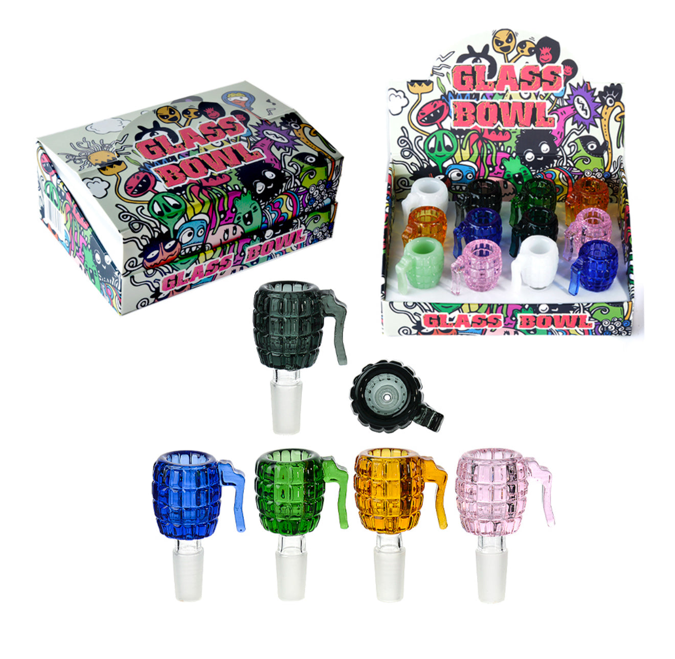 GRENADE 14MM GLASS BOWL - 12 PK DISPLAY