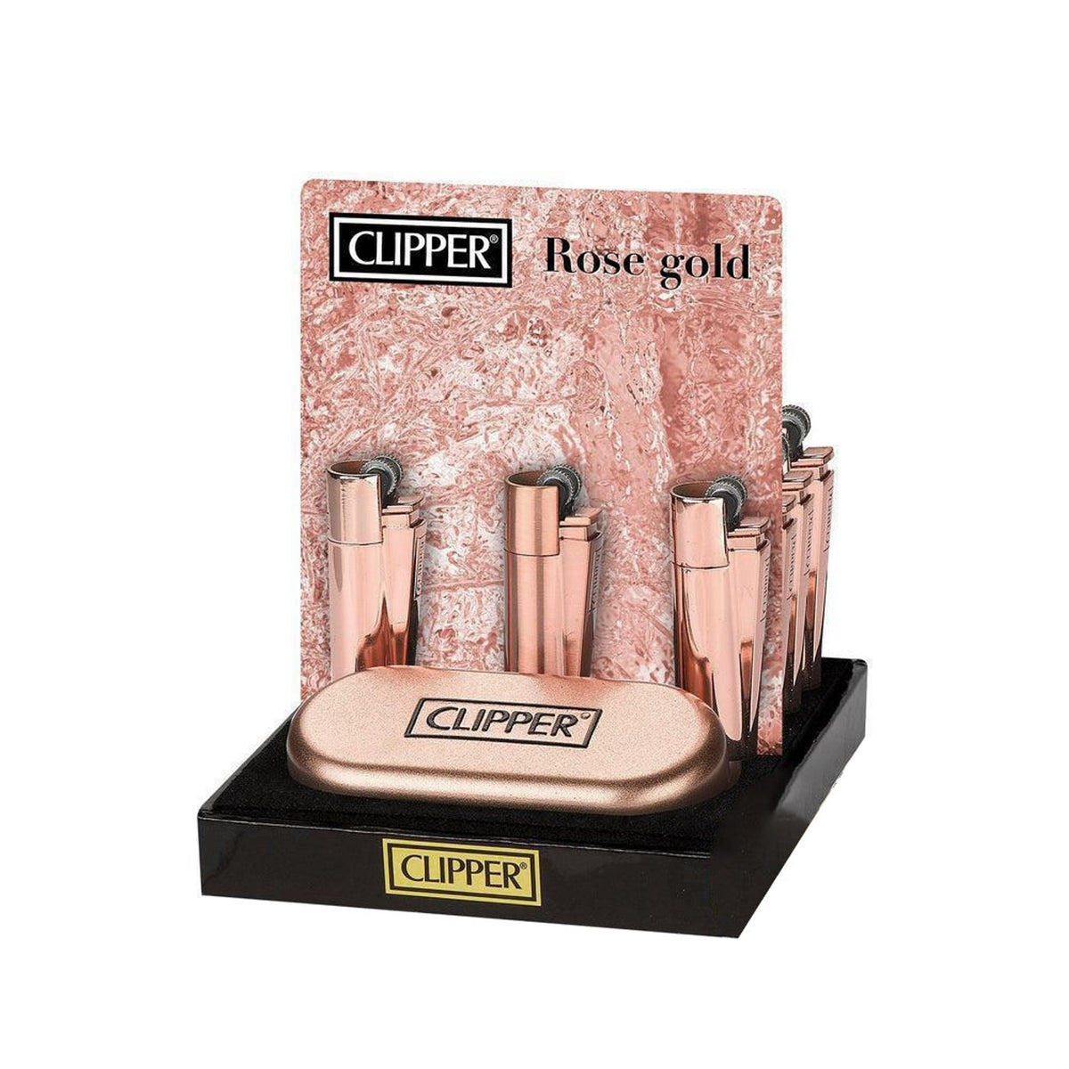 CLIPPER METAL ROSE GOLD LIGHTER DISPLAY OF 12