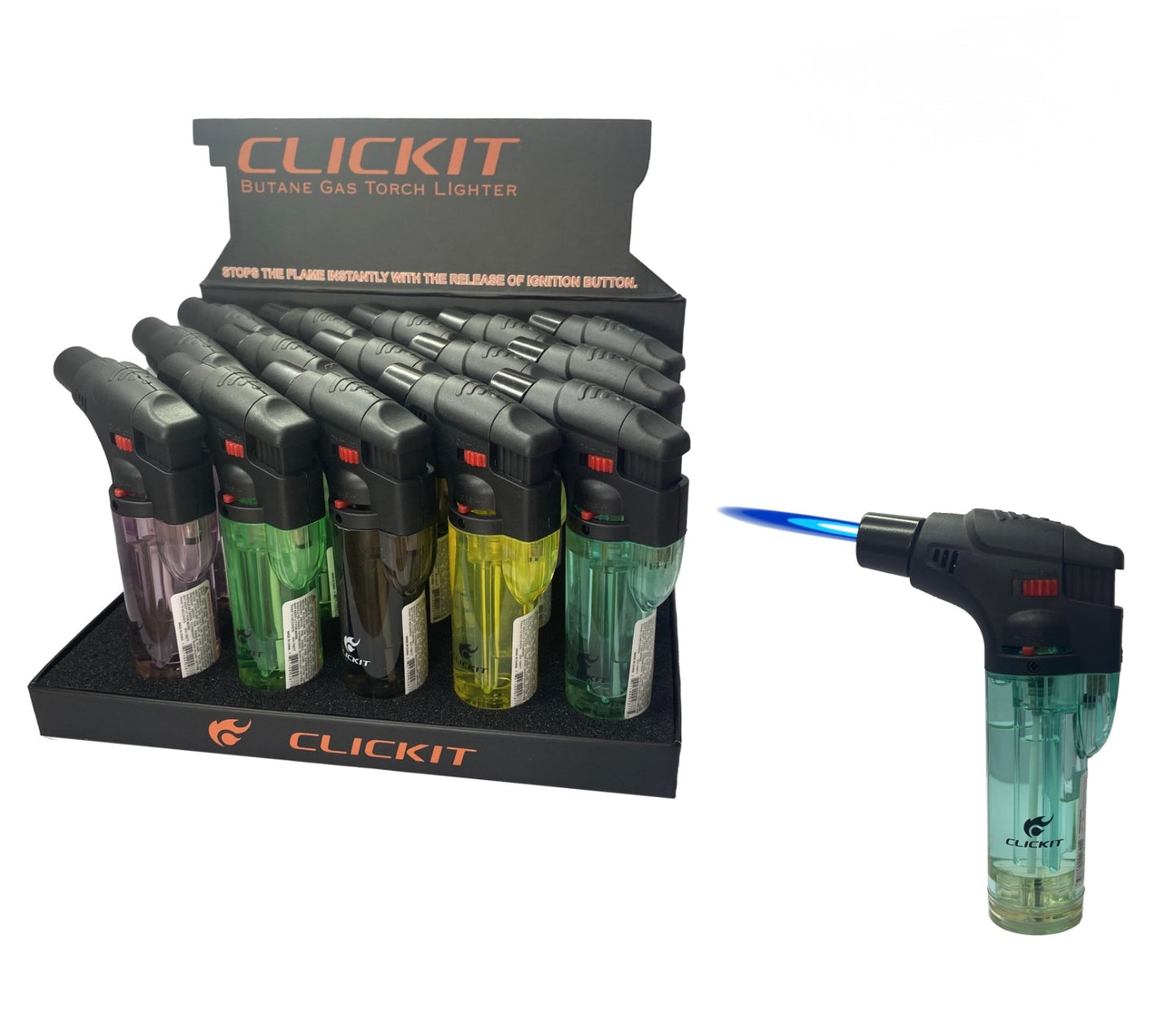 CLICKIT Transparent - Single JET Torch Lighter (15 pcs/box, 12)
