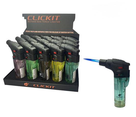CLICKIT Transparent - Single JET Torch Lighter (15 pcs/box, 12)
