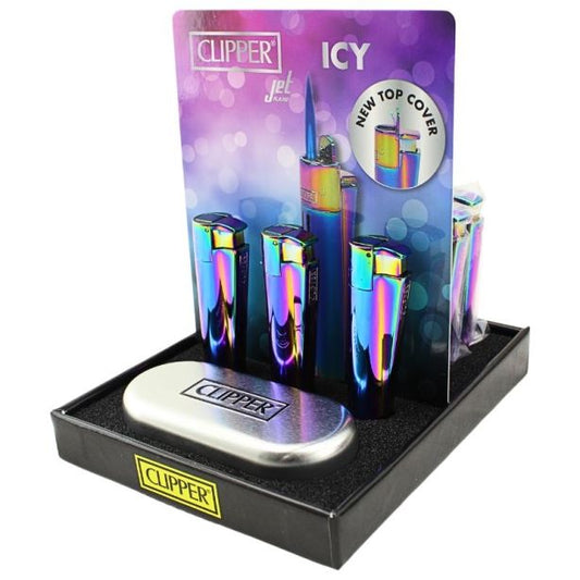 CLIPPER METAL ICY JET TORCH LIGHTER DISPLAY OF 12