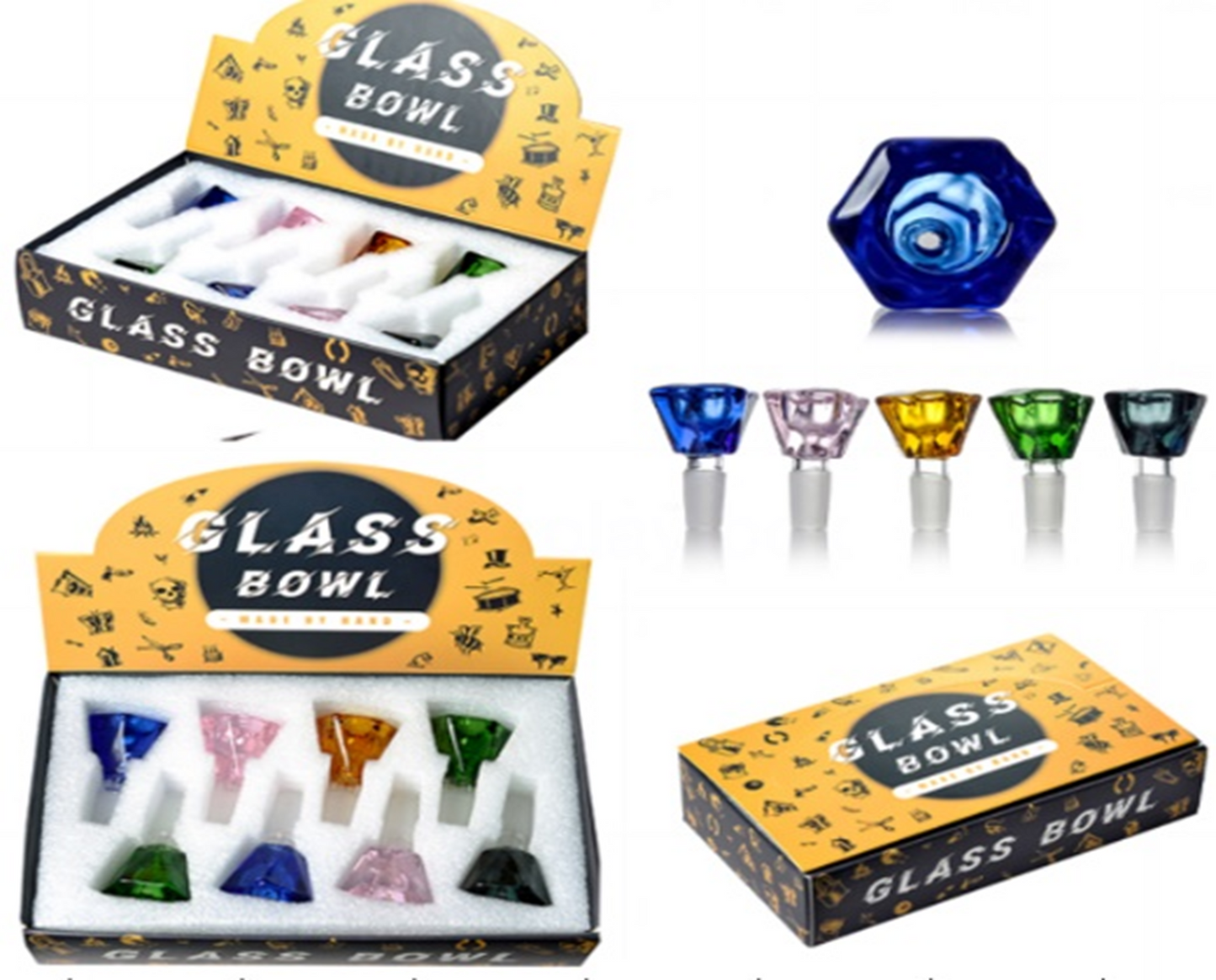 14 MM DIAMOND SHAPE GLASS BOWL- 8PK DISPLAY