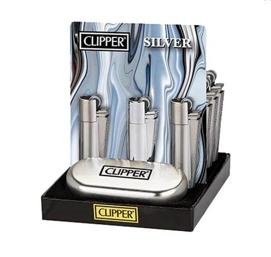 CLIPPER METAL MATTE SILVER LIGHTER DISPLAY OF 12