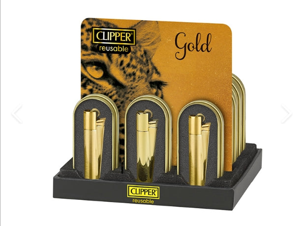 CLIPPER METAL GOLD LIGHTER DISPLAY OF 12