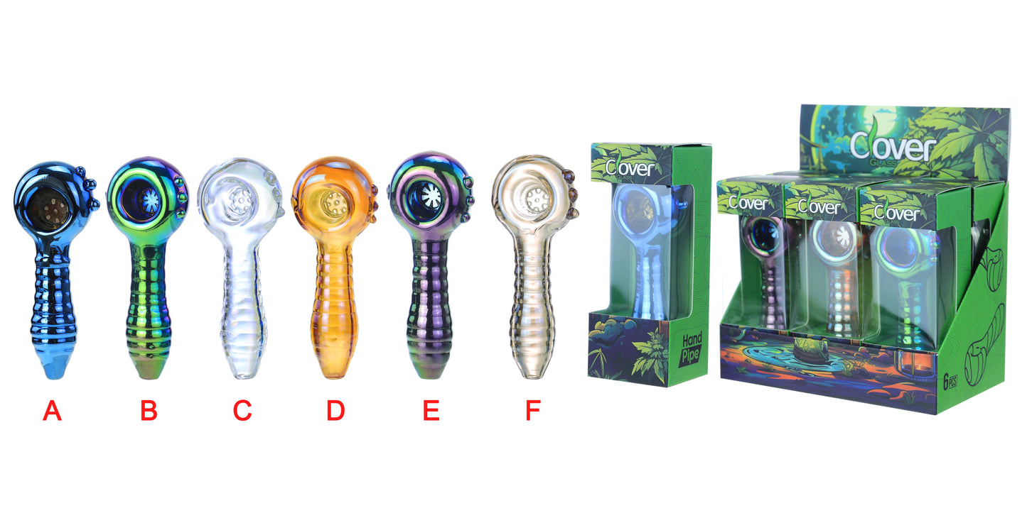 GLASS HAND PIPE DISPLAY OF 6 MIX COLORS