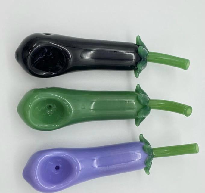 GLASS HAND PIPE - EGGPLANT SHAPED