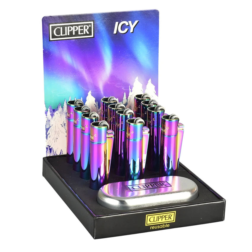 CLIPPER METAL ICY LIGHTER DISPLAY OF 12